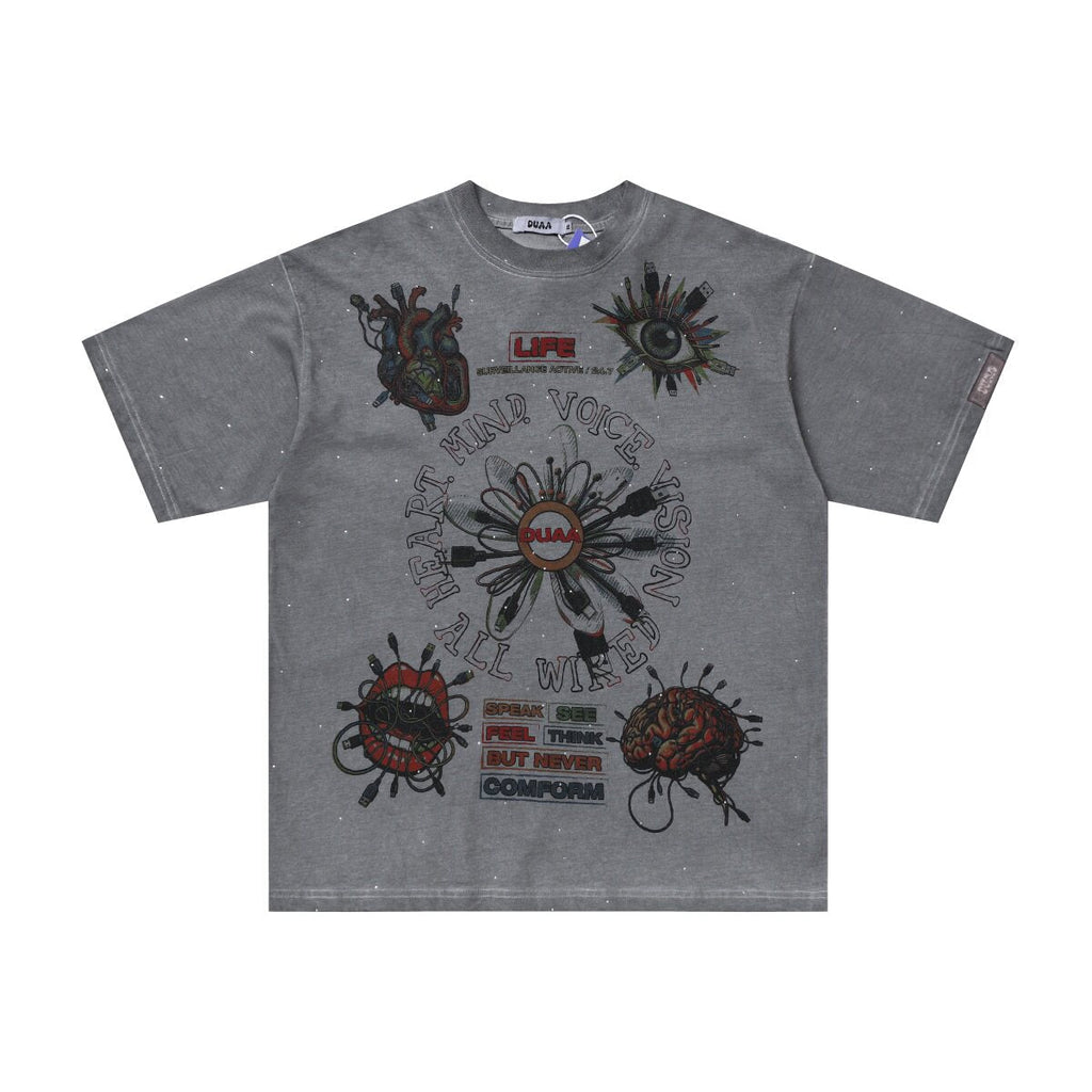 Duaa All Wired Anatomy Graphic Rhinestone Short Sleeve Tee