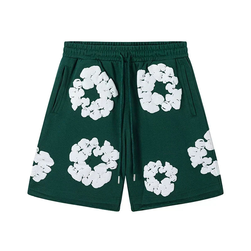 Denim Tears Green Cotton Wreath Print Casual Shorts