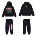 SP5DER Web Graphic Pullover Hoodie and Sweatpants Matching Set - Black / Pink
