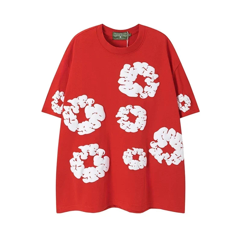 Denim Tears Red All‑Over Cotton Wreath Print T‑Shirt
