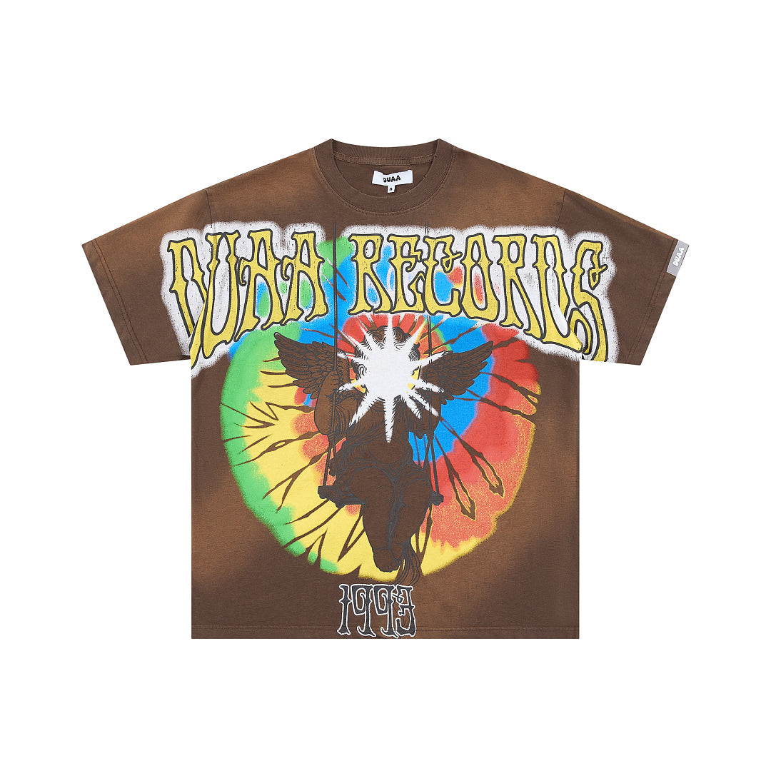 DUAA RECORDS CHERUB TIE‑DYE VINTAGE WASH GRAPHIC T‑SHIRT