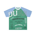 DUAA Green‑Blue Raglan Multi‑Slogan Oversized Graphic T‑Shirt