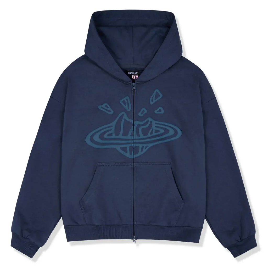 Broken Planet Market Deep Navy Zip Up Hoodie