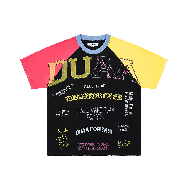 DUAA FOREVER COLOR BLOCK SLOGAN VINTAGE T‑SHIRT